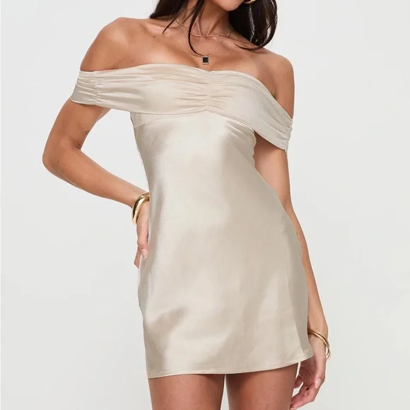 princess polly sadee mini dress Princess Polly Women's Sadee Off the Shoulder Satin Minidress - Black